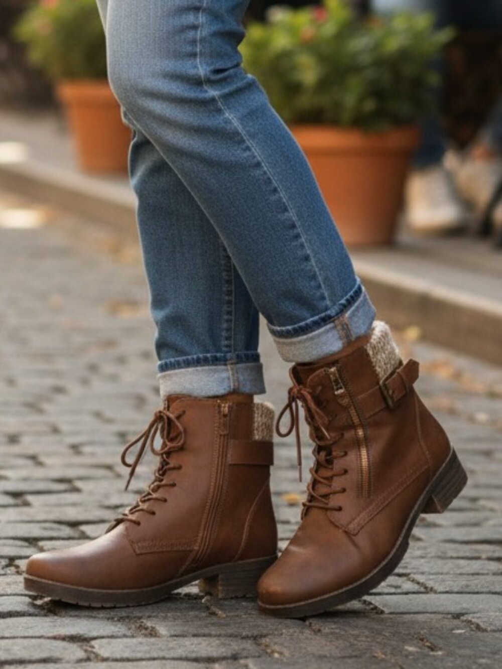 Torrid Boots Faux Leather  Ankle Brown Combat Sweater Hiker